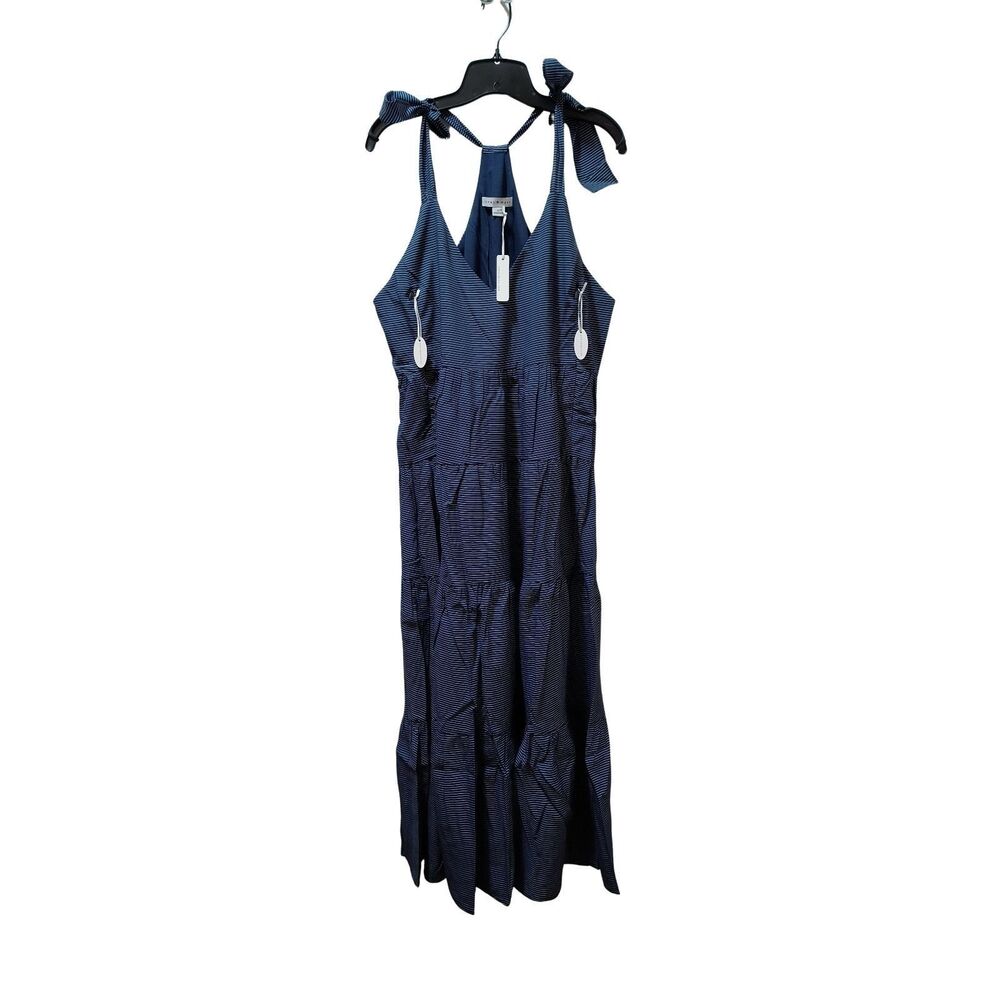 Loyal Hana Rio Maternity Nursing Maxi Dress Large Navy Striped Tiered NWT